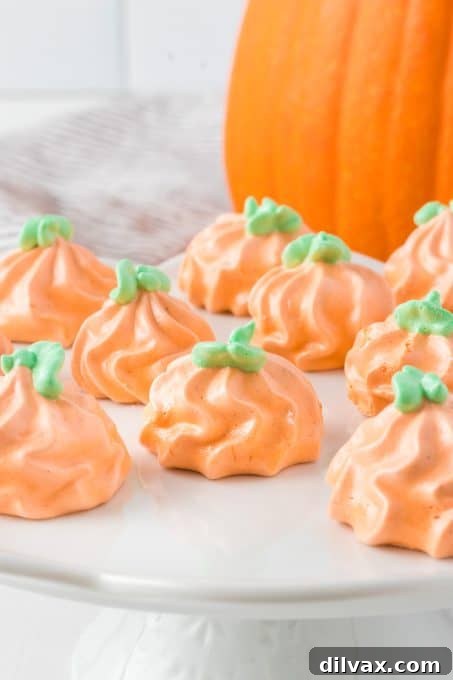 Cloud-Light Pumpkin Spice Gourds 3 Close-up of fluffy Pumpkin Spice Meringue Pumpkins.