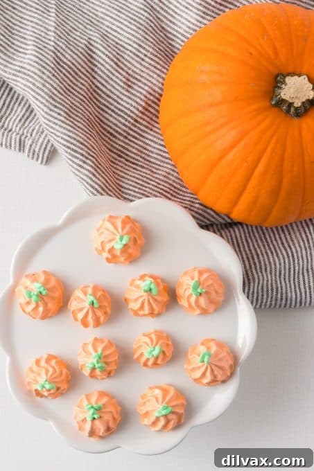 Cloud-Light Pumpkin Spice Gourds 8 A plate filled with delightful meringue cookies.