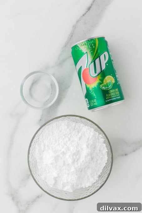 Ingredients for the zesty lemon-lime glaze for the 7UP cake.