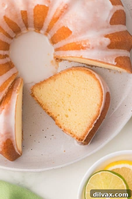 A perfect slice of 7UP Pound Cake showcasing its tender crumb.