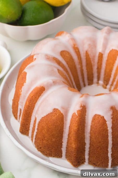 Close-up of the delicious glaze dripping over the 7UP Pound Cake.