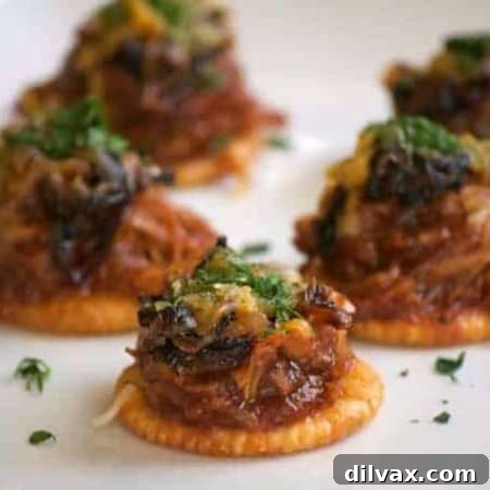 Finished Sweet and Spicy Coca-Cola Shredded Pork Bites ready to serve.