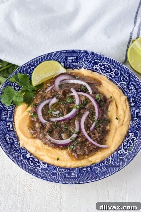 Beef Salsa Verde with polenta.