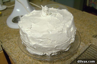 Campfire Delight Cake 9 Assembled S'mores Cake covered in white marshmallow frosting