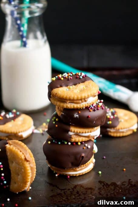 Touchdown Treats 48 Sweet and salty chocolate-dipped Fluffernutter Ritz cookies, an irresistible combination of flavors.