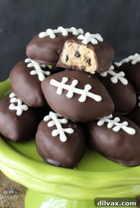 Touchdown Treats 47 Creative chocolate chip cookie dough footballs, a themed dessert perfect for a game day celebration.