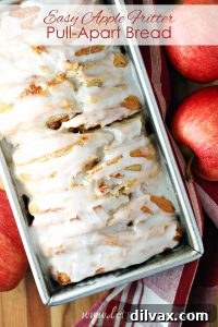 Delicious Easy Apple Fritter Pull Apart Bread, showcasing its warm, inviting texture and sweet glaze.