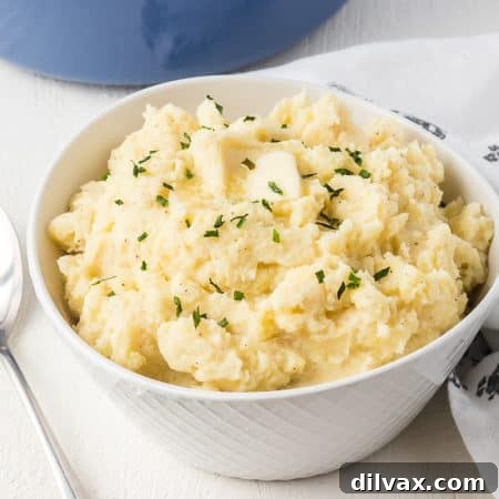 Vanilla-Kissed Mashed Potatoes 9 A bowl of mashed potatoes flavored with vanilla bean paste.