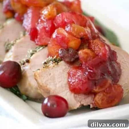 Dijon Herb Roasted Pork with Cranberry Pear Chutney