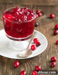 Brandied cranberry sauce, rich and glossy in a serving dish.