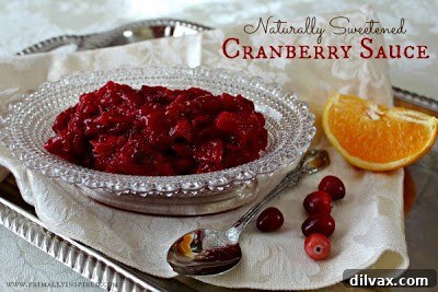 Naturally sweetened cranberry sauce, in a small dish.