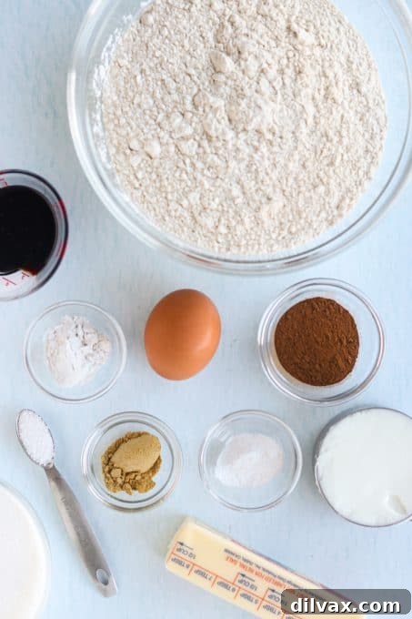 Gingerbread Snickerdoodle Twist 5 A selection of dry and wet ingredients laid out for making Ginger Molasses Snickerdoodles.
