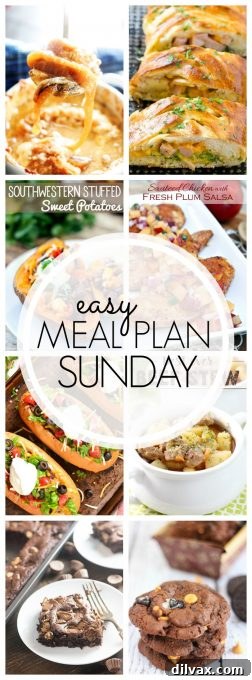 Weekly meal plan graphic for Easy Meal Plan Sunday Week 79, illustrating the variety of delicious dishes included for the week.