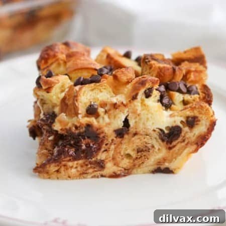Chocolate Croissant Baked French Toast on a plate.