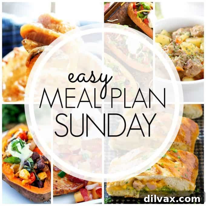 Easy Meal Plan Sunday Week 79 - six dinner recipes, two dessert ideas, and a breakfast recipe for a week of easy and delicious meals.