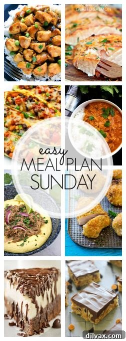 Pin this Easy Meal Plan Sunday for Week 80! It includes six dinners, two desserts, and a breakfast recipe for stress-free weekly planning.