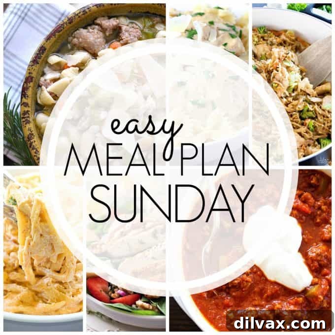 Sunday Supper Solutions: Week 83 6 Easy Meal Plan Sunday Week 82 banner showcasing a variety of easy and family-friendly recipes for dinners, desserts, and breakfast, meticulously designed for simple weekly planning.