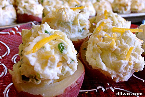 Winning Game Day Pinterest Boards 4 Double Stuffed Mini Potatoes, a hearty and delicious appetizer perfect for any Game Day celebration.
