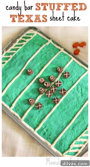 Winning Game Day Pinterest Boards 8 Candy Bar Stuffed Texas Sheet Cake, a decadent and memorable dessert for any Game Day party.