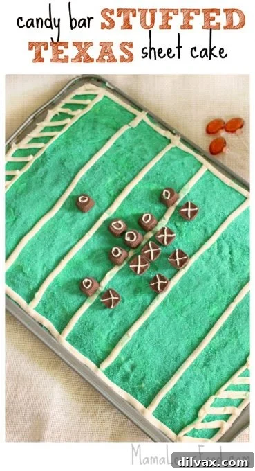 Pinterest-Perfect Game Day Boards 8 A decadent Candy Bar Stuffed Texas Sheet Cake from Mama Loves Food, a rich and irresistible dessert for your Game Day party.