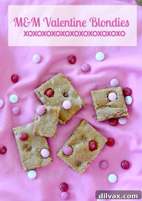 Colorful M&M Valentine Blondies, a chewy and festive dessert bar for celebrations.