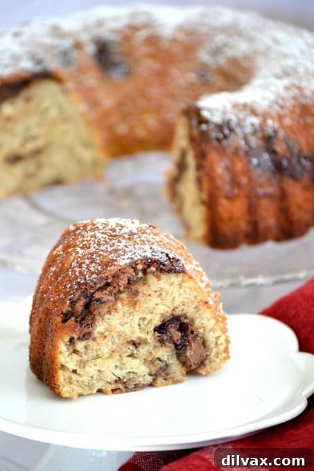 A beautiful bundt cake, a Nutella Swirl Banana Bundt Bread, perfect with coffee