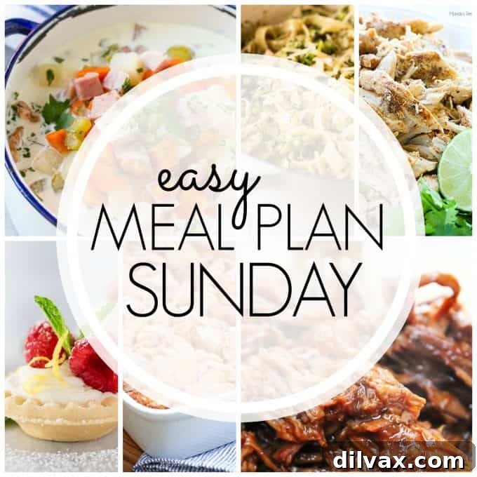 Easy Meal Plan Sunday Week 89 offers six dinners, two desserts, a breakfast recipe, and a healthy option to simplify your weekly meal prep and cooking.