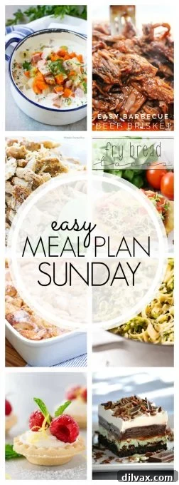 Easy Meal Plan Sunday Week 89 features a weekly menu with main dishes, side options, and dessert ideas, simplifying grocery shopping and cooking.