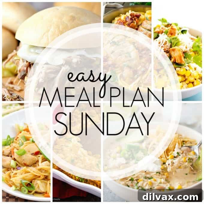 Effortless Sunday Meals: Your Weekly Plan 2 Easy Meal Plan Sunday Week 87 offers six dinners, two desserts, a breakfast, and a healthy option for simplified weekly cooking, showcasing a diverse food selection.