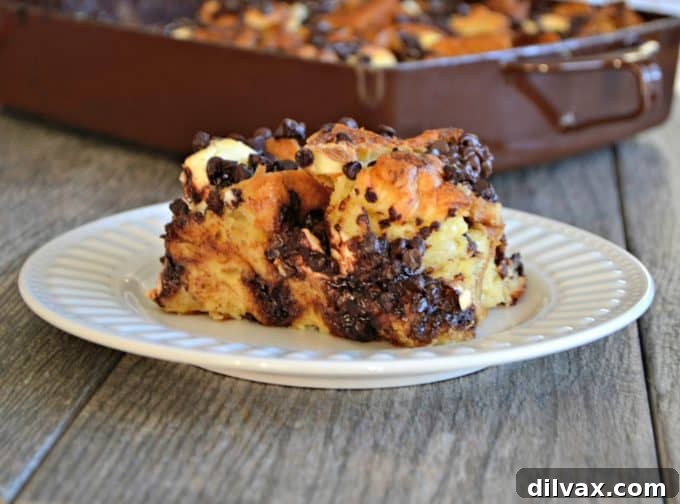 Chocolate Croissant Baked French Toast is chocolate, croissants, and cream cheese soaked overnight in an egg mixture. It's a delicious overnight breakfast.