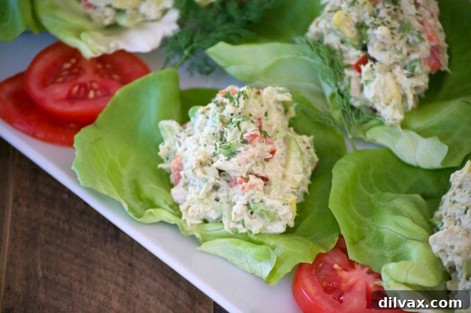 These Avocado Tuna Salad Lettuce Wraps with solid white tuna, avocado, fresh dill, mayo and sweet relish, are a delicious and great low carb lunch or snack. These Avocado Tuna Salad Lettuce Wraps with solid white tuna, avocado, fresh dill, mayo and sweet relish, are a delicious and great low carb lunch or snack.