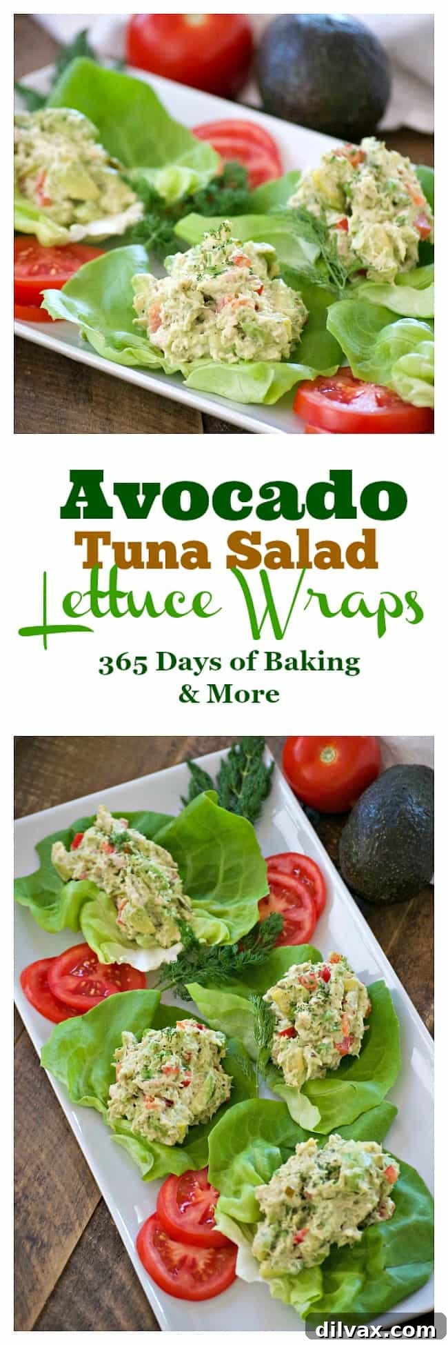 Avocado Tuna Lettuce Cups 2 These Avocado Tuna Salad Lettuce Wraps with solid white tuna, avocado, fresh dill, mayo and sweet relish, are a delicious and great low carb lunch or snack.