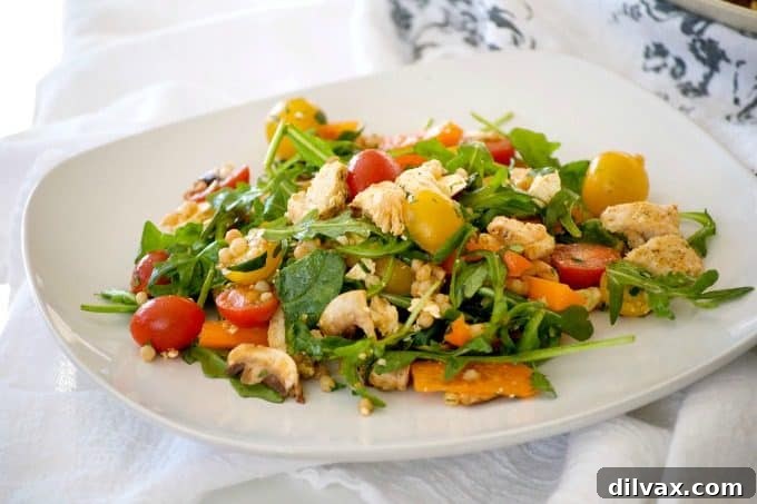 Avocado Tuna Lettuce Cups 4 This delicious and easy Couscous Chicken Salad is made with pearl couscous, chicken, lots of veggies, and a bunch of flavor! It's great to eat warm for dinner and again the next day cold for lunch.