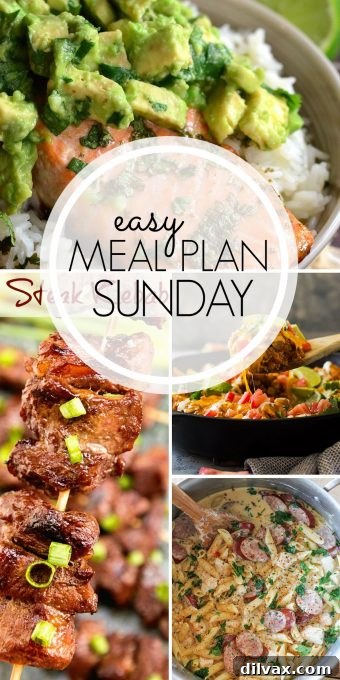 A curated collection of six dinner recipes, two desserts, a healthy option, and a breakfast recipe for Easy Meal Plan Sunday Week 96, making meal planning a breeze.