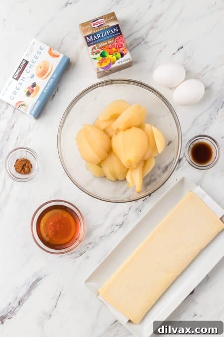 All the fresh ingredients laid out for making Pear Danish