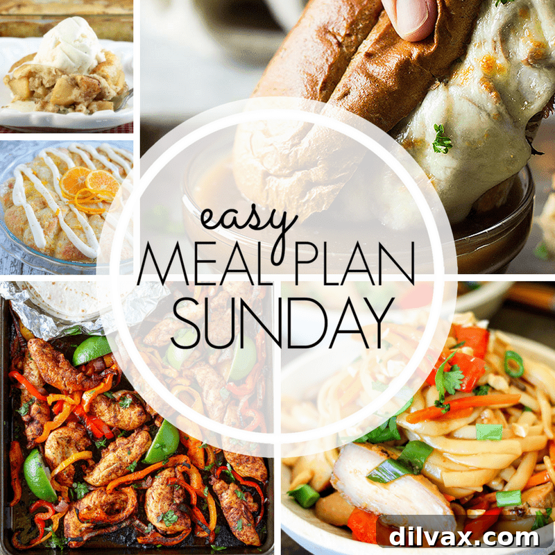 Easy Meal Plan Sunday Week 95 featuring a week's worth of dinners, desserts, and breakfast recipes for effortless planning.