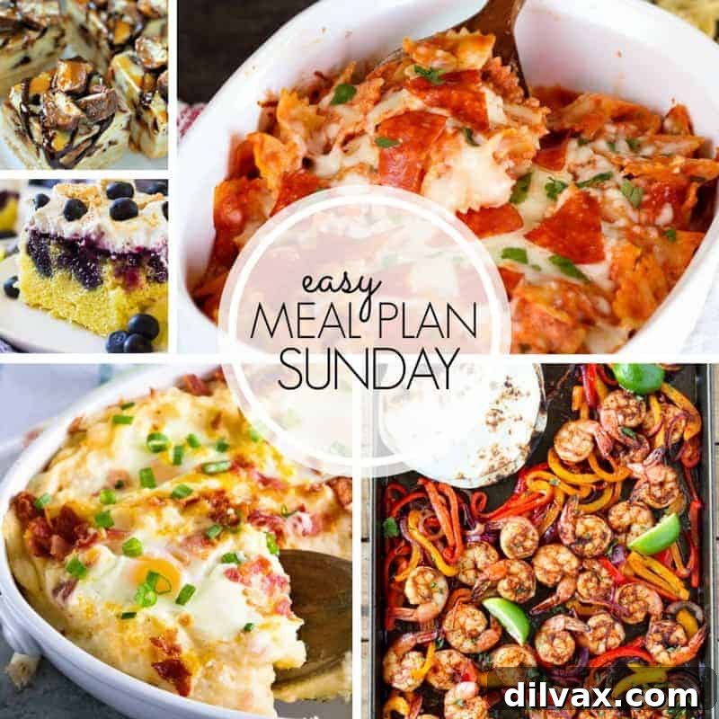 With Easy Meal Plan Sunday Week 100 - six dinners, two desserts, a breakfast and a healthy menu option will help get the week's meal planning done quickly! With Easy Meal Plan Sunday Week 100 - six dinners, two desserts, a breakfast and a healthy menu option will help get the week's meal planning done quickly!