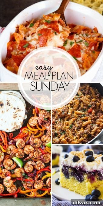 With Easy Meal Plan Sunday Week 100 - six dinners, two desserts, a breakfast and a healthy menu option will help get the week's meal planning done quickly! With Easy Meal Plan Sunday Week 100 - six dinners, two desserts, a breakfast and a healthy menu option will help get the week's meal planning done quickly!