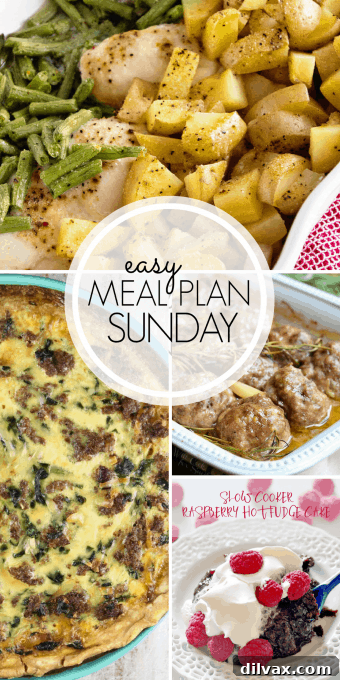 Easy Meal Plan Sunday Week 102: Pin this image to your favorite Pinterest board for quick access to delicious weekly recipes including dinners, desserts, breakfast, and a healthy option!
