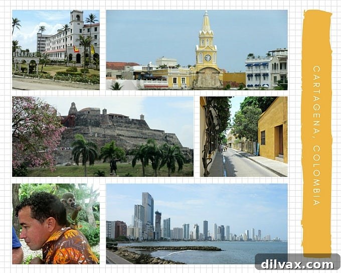 Exploring Cartagena, Colombia, on a Hop On/Hop Off bus tour, showcasing the vibrant Old City and modern skyscrapers during our Panama Canal Cruise.