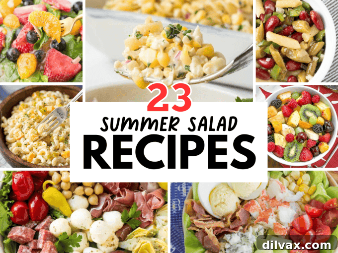 A refreshing spread of various summer salads, perfect for hot weather.