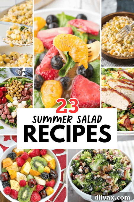 A Pinterest graphic showcasing various refreshing summer salads.