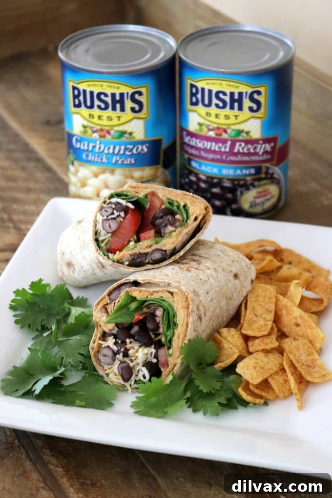 Plated Taco Hummus Wrap, showing a cross-section of the healthy filling.