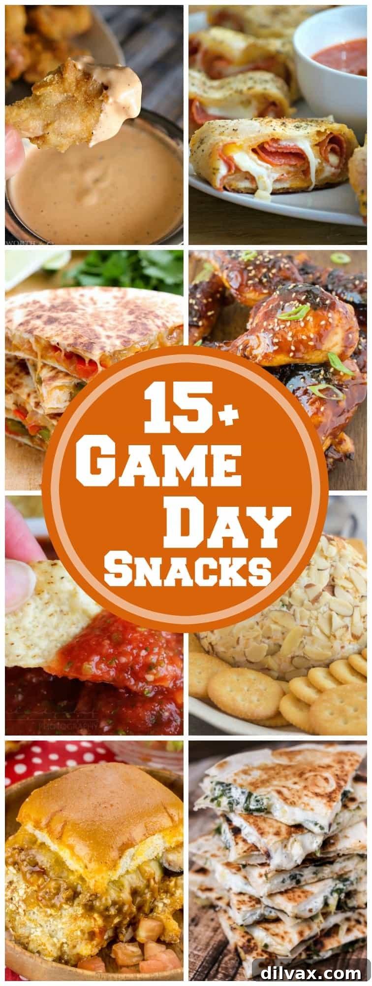 Game Day Delights 2 A vibrant collage showcasing an array of delicious Game Day snacks, from savory dips and cheesy breads to sweet treats and hearty bites, designed to complete any gathering and ensure no one goes hungry at the party.