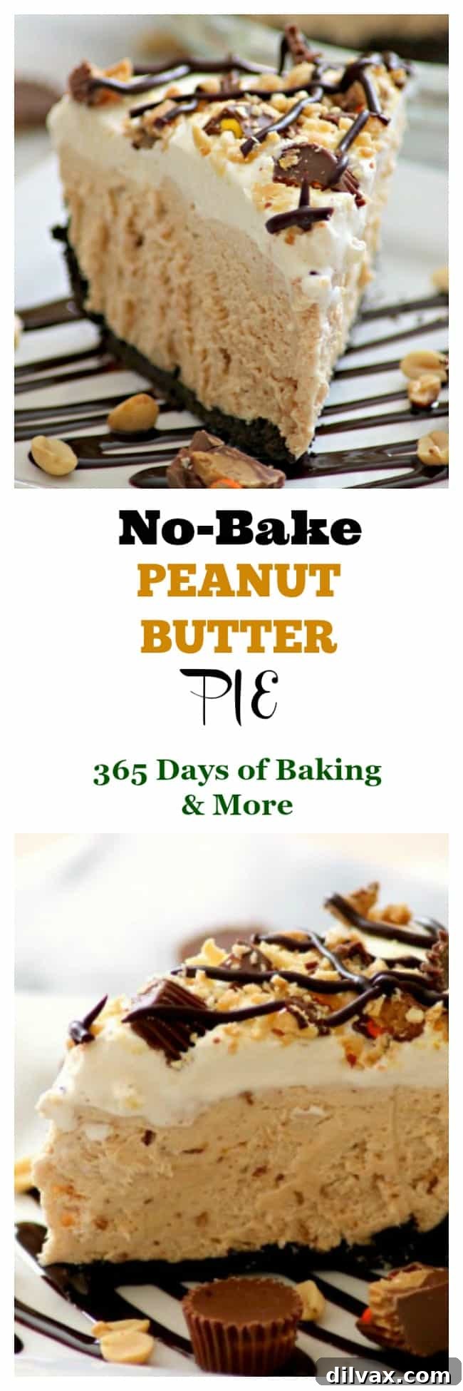 A stunning close-up of the No-Bake Peanut Butter Pie, showcasing its fluffy peanut butter filling, rich Oreo crust, and delectable toppings, ready for serving.