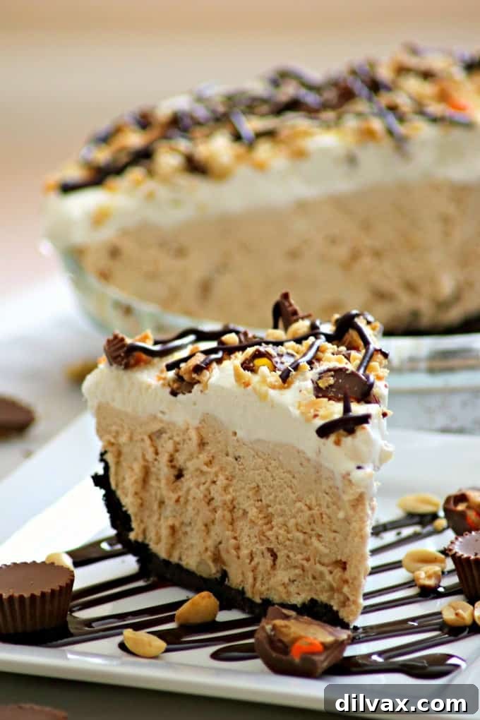 This No-Bake Peanut Butter Pie, with its crunchy Oreo crust, creamy peanut butter filling, and generous whipped cream, makes an ideal dessert for game night or any casual occasion.