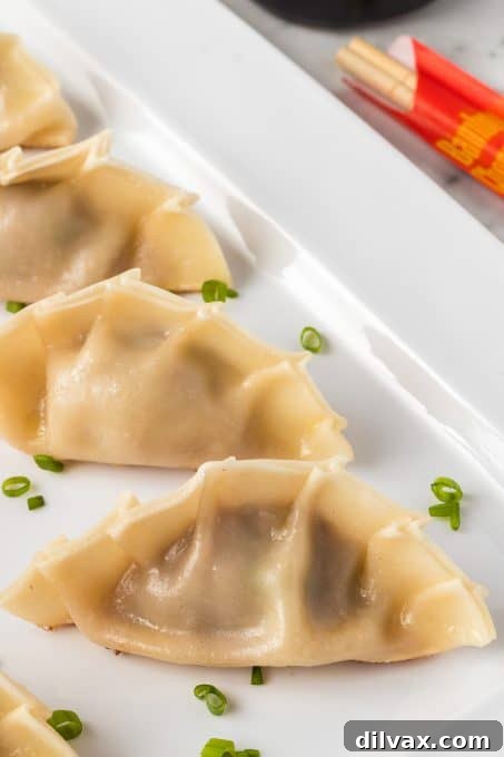 Crispy Pork Dumplings 4 Potsticker wrappers with pork filling inside.