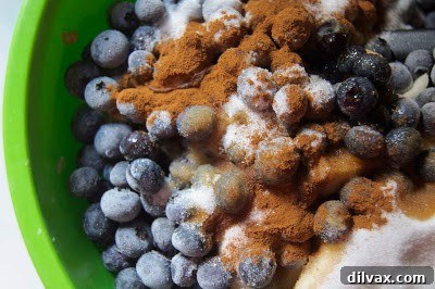 A spoonful of chunky blueberry applesauce being lifted from a bowl.