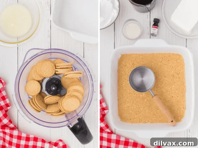 Two process photos for Golden Oreo dessert crust.