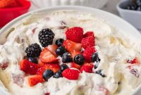 Red White & Blue Cheesecake Salad Recipe — Patriotic No-Bake Dessert Salad
